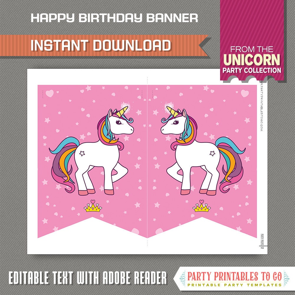 unicorn party printable birthday banner with spacers etsy ireland