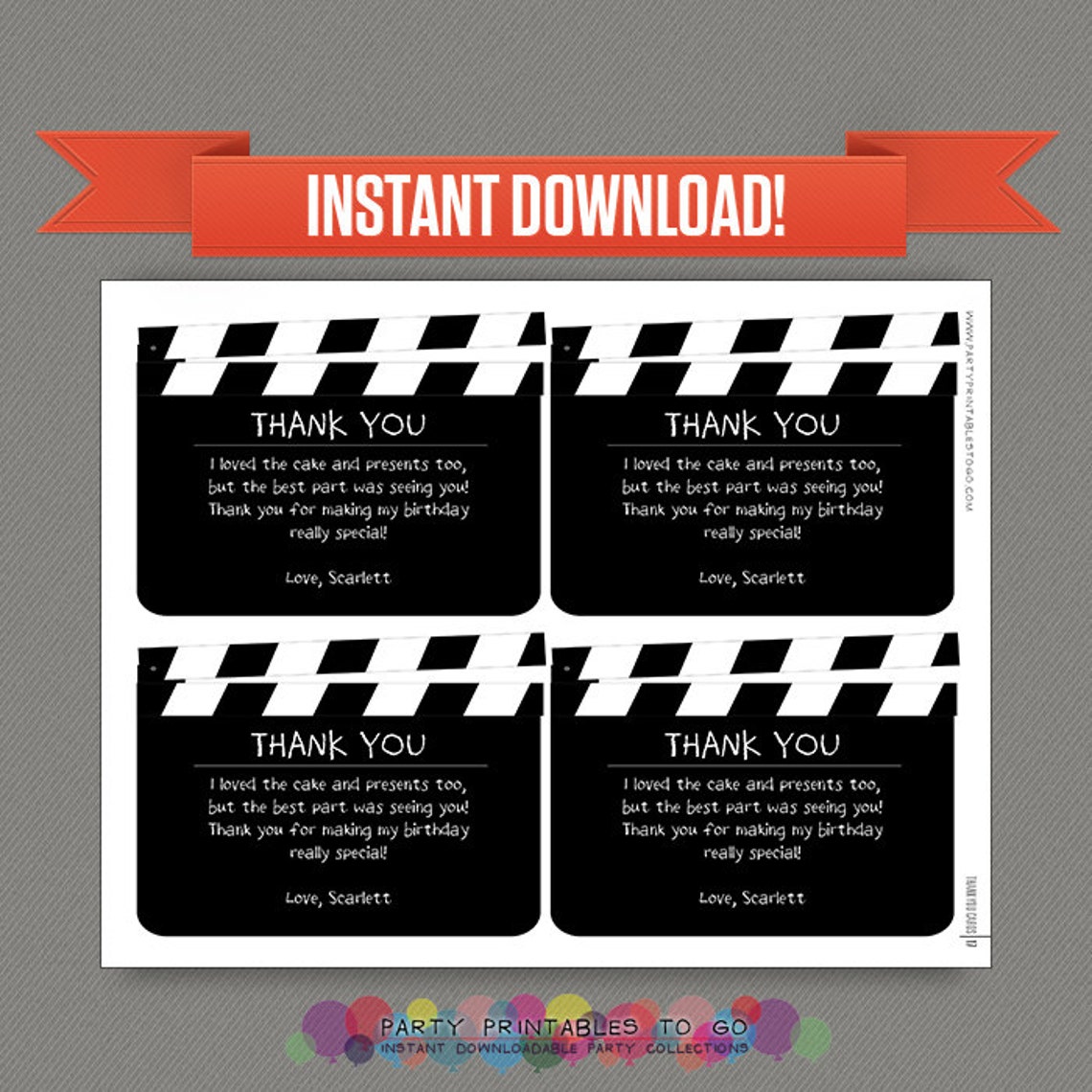 Movie Party Thank You Cards / Movie Night Thank You Tag - Etsy