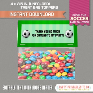 Soccer Party Treat Bag Toppers - Soccer Party Bag Labels - Soccer Birthday - Soccer Party Decor - INSTANT DOWNLOAD Edit and print at home!