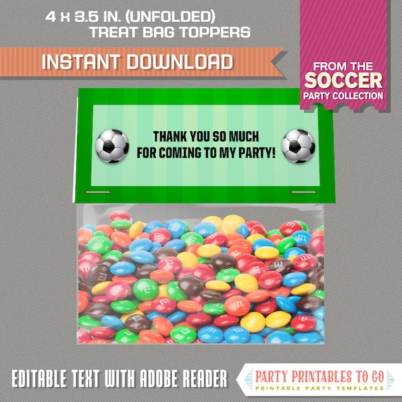 Soccer Party Treat Bag Toppers - Soccer Party Bag Labels - Soccer Birthday - Soccer Party Decor - INSTANT DOWNLOAD Edit and print at home! Il_570xn