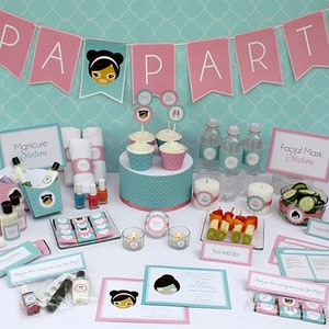Spa Party Printable Birthday Banner with Spacers Editable PDF file Print at home image 2
