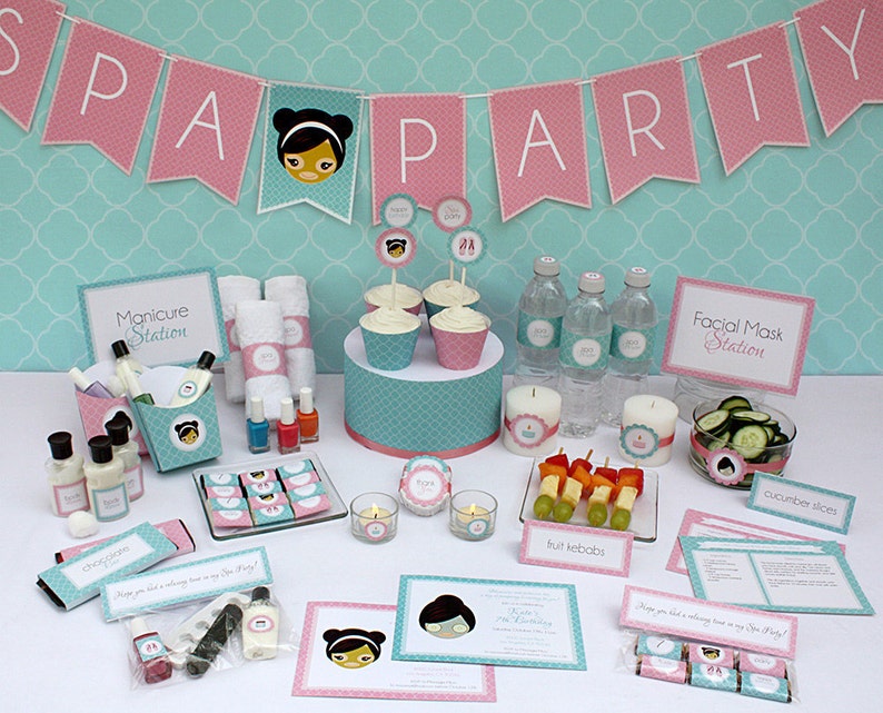 Spa Party Printable Birthday Banner with Spacers Editable PDF file Print at home image 2