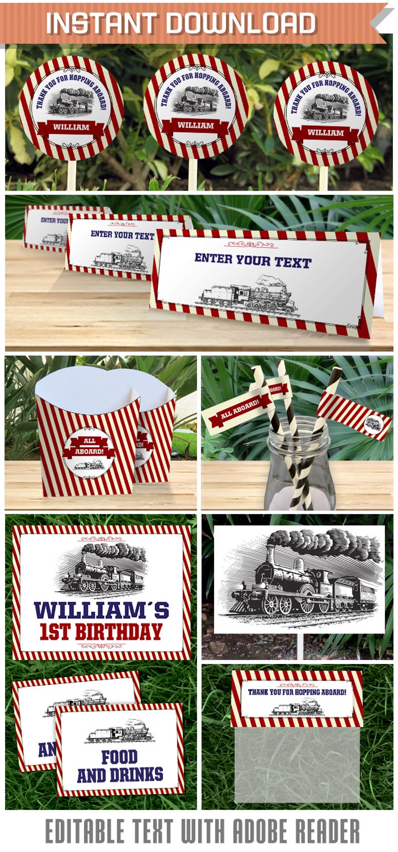 Train Invitation & Party Decorations INSTANT DOWNLOAD Train Party Package Vintage Train Birthday EDIT and print using Adobe Reader image 2