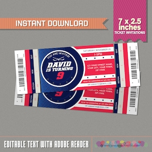 Ice Hockey Ticket Invitations INSTANT DOWNLOAD Ice Hockey Birthday, Ice Hockey Party Invitation Edit and print with Adobe Reader image 1