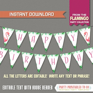 Flamingo Party Banner with Spacers - INSTANT DOWNLOAD - Editable PDF file - Print at home - Flamingo Birthday Banner - Happy Birthday Banner