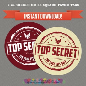 Secret Agent / Spy Printable Birthday Favor Tags - Bearbeitbare PDF-Datei - Drucken Sie zu Hause