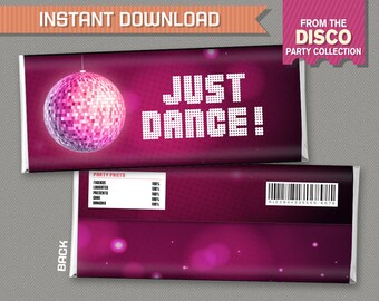 Disco Party Chocolate Wrappers - INSTANT DOWNLOAD - Disco Candy Bar Wrapper - Disco Decor - Edit and print at home with Adobe Reader