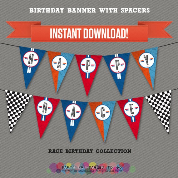 Race / Racing Party Printable Birthday Banner with Spacers - Editable ...