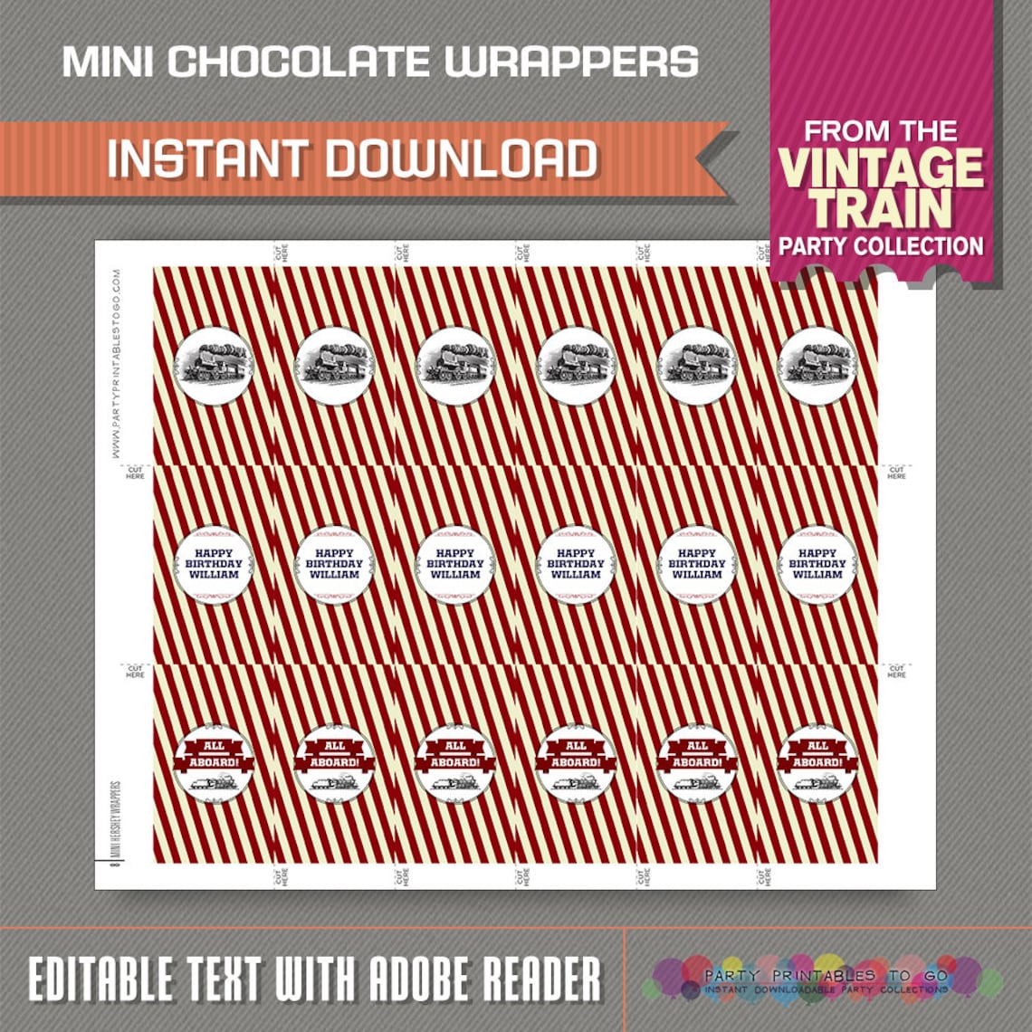 Train Wrapper Pattern Train Party Mini Chocolate Wrappers INSTANT DOWNLOAD Train - Etsy