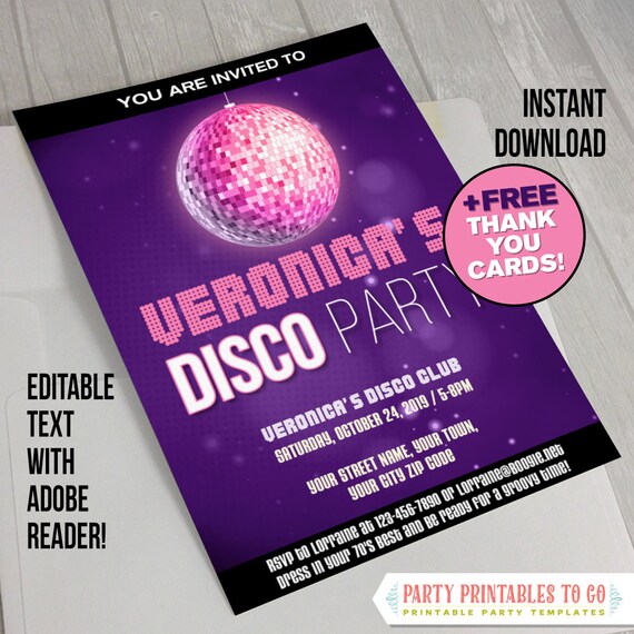Free Printable Disco Party Invitations Templates Surprise
