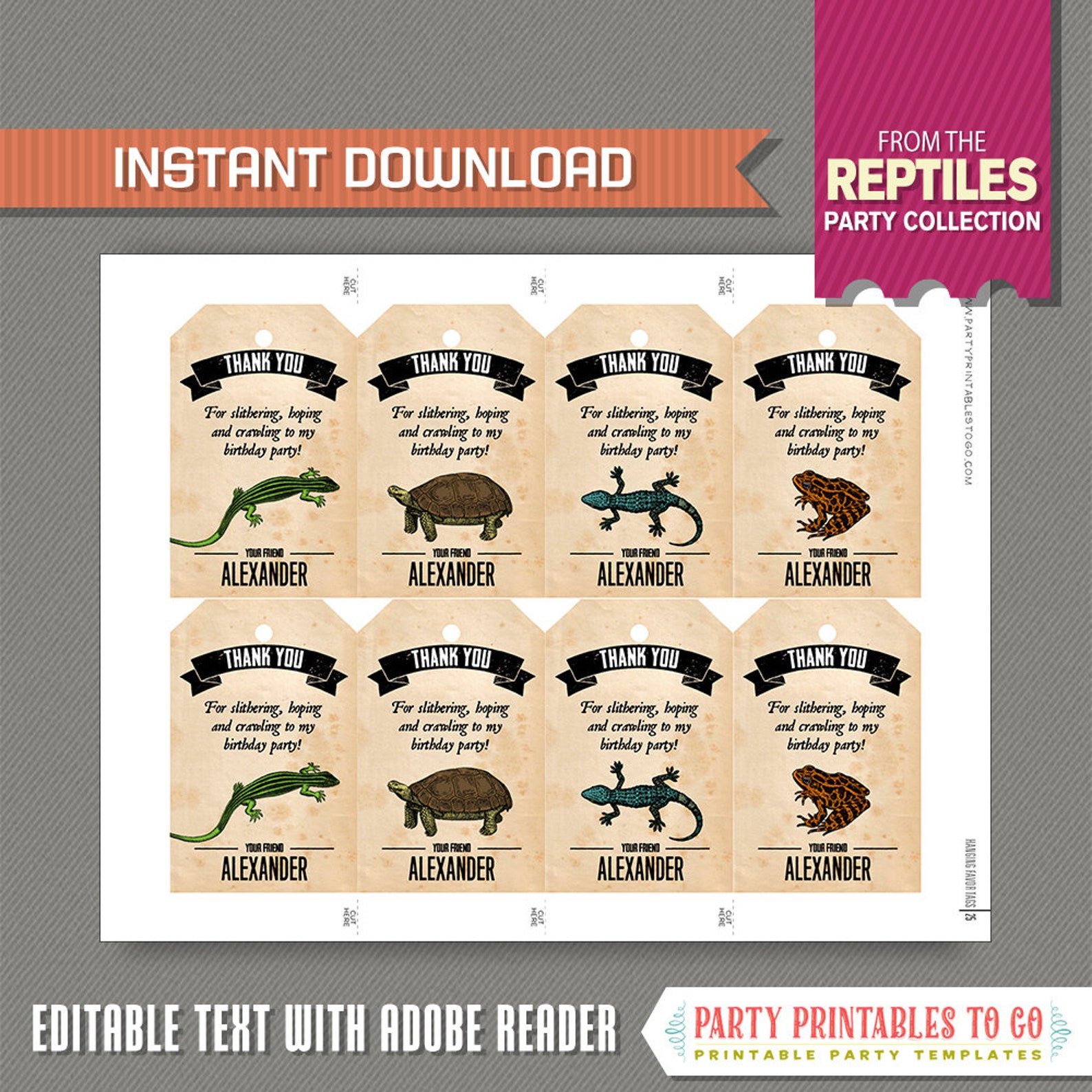 Reptile Party Favor Tags / Reptile Party Thank You Tags Etsy
