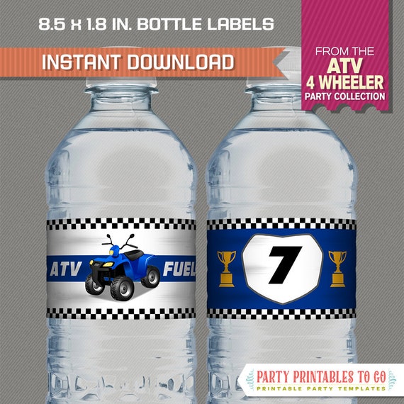 ATV Party Bottle Labels, 4 Wheeler Party Napkin Rings - INSTANT DOWLOAD - Atv Birthday - Edit and print at home with Adobe Reader Il_570xn