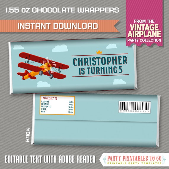 Vintage Airplane Party Chocolate Wrappers - INSTANT DOWNLOAD - Airplane ...
