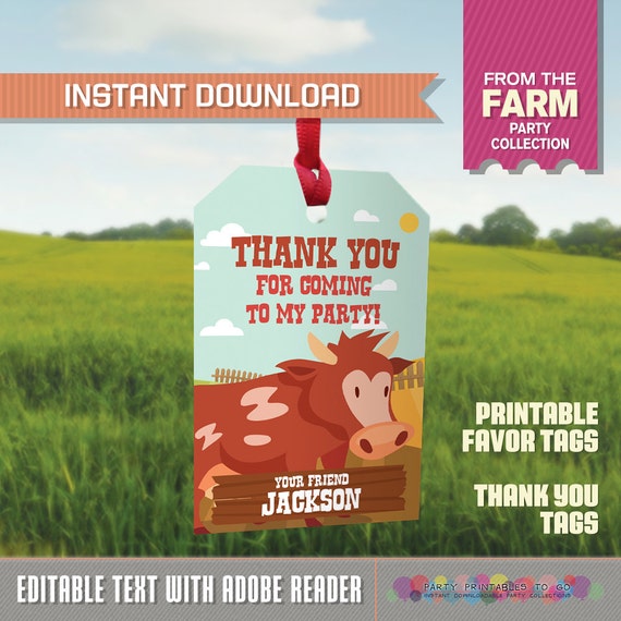 Farm Party Favor Tag / Farm Thank you Tag INSTANT DOWNLOAD Barnyard Birthday Barnyard