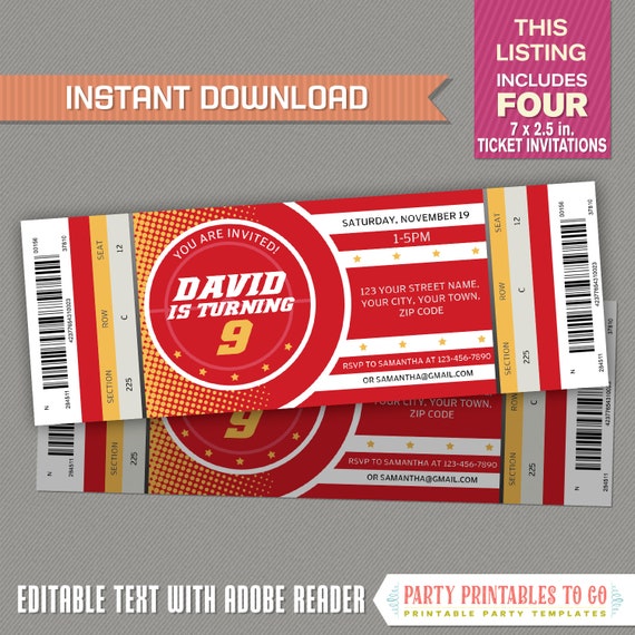 Ice Hockey Ticket Invitations Instant Download Ice Hockey