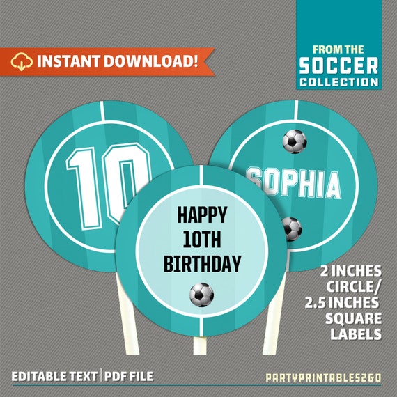 Soccer Party Printable Birthday Labels (Teal) - Soccer Birthday Decor - Soccer Toppers - Edit and print at home - Instant Download Il_570xn