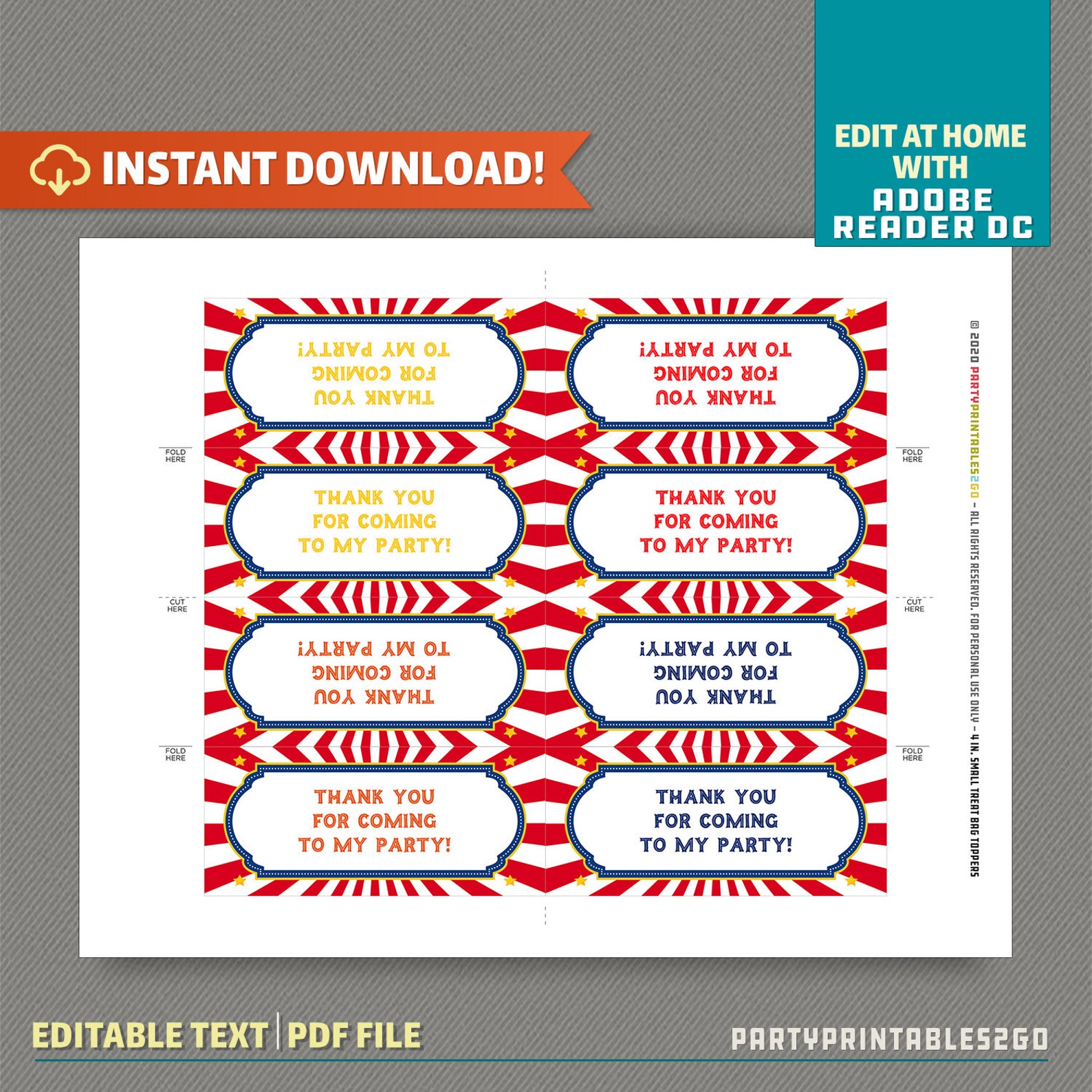 Circus Party Treat Bag Toppers Carnival Bag Labels Circus - Etsy