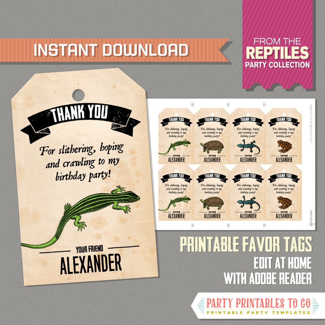 Reptile Party Favor Tags / Reptile Party Thank You Tags INSTANT