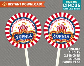Circus Favor Tags - Carnival Birthday Tags - Carnival Party Tags - Circus Party Decor - INSTANT DOWNLOAD - Edit and print at home