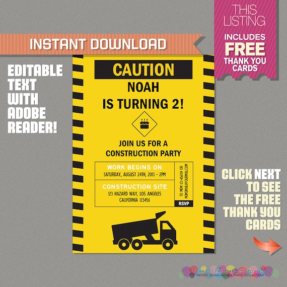 Soft image in free printable construction birthday invitations Selective image pertaining to free printable construction birthday invitations