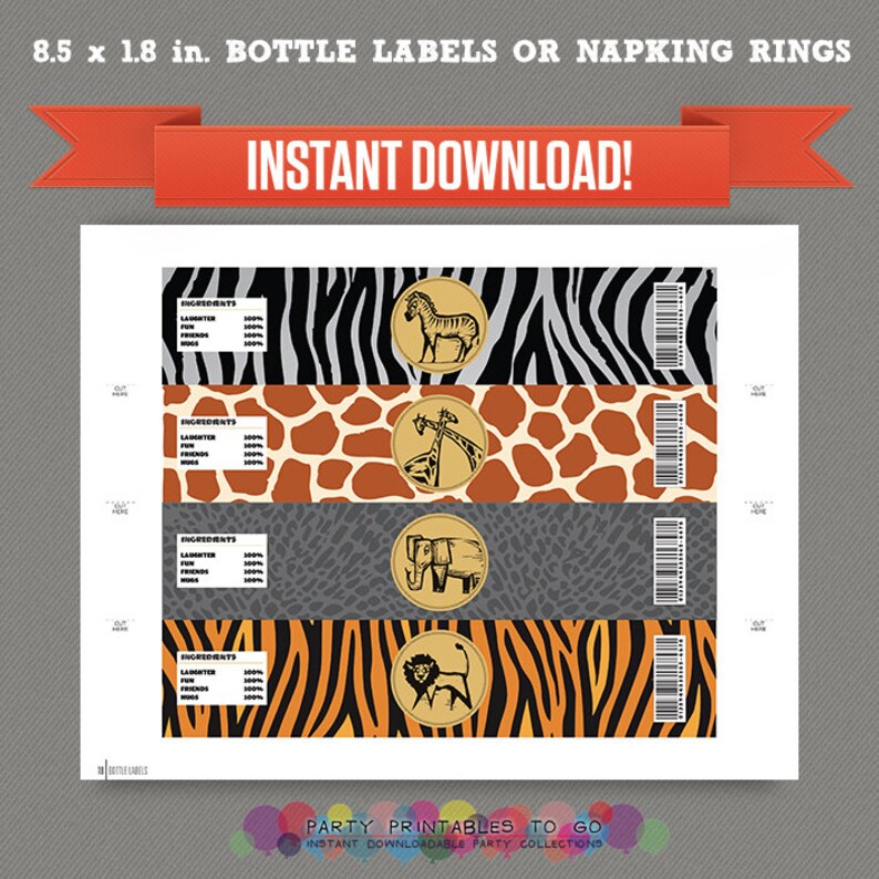 Safari Party Printable Birthday Bottle Labels Editable PDF file Print at home image 5