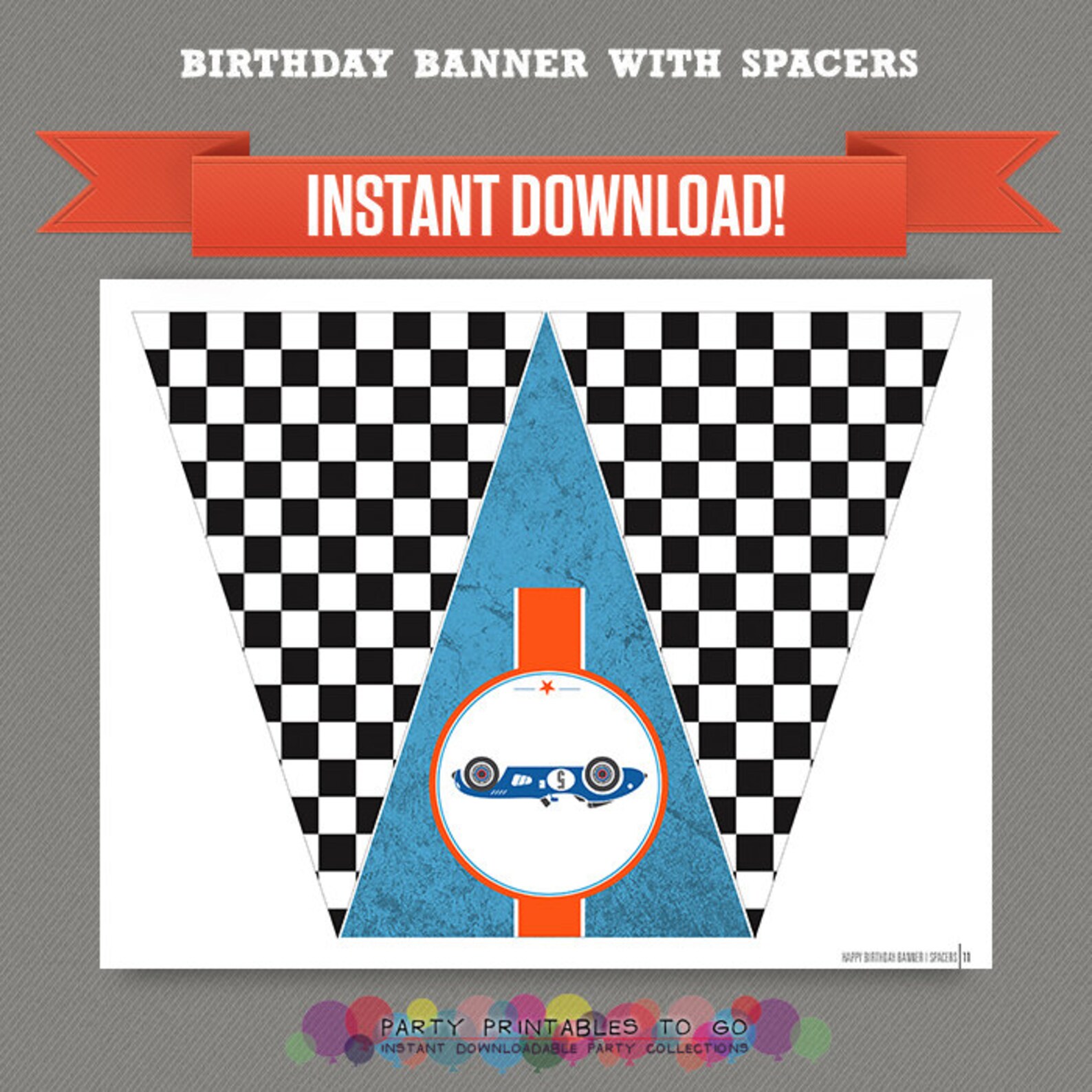 Race / Racing Party Printable Birthday Banner With Spacers | Etsy