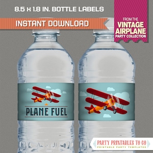Airplane Party Bottle Labels, Airplane Party Napkin Rings - INSTANT DOWLOAD - Airplane Birthday - Edit and print at home with Adobe Reader