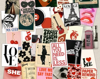 Pacote com 50 adesivos retrô | Adesivos de coração Y2K | Artigos de papelaria e scrapbooking