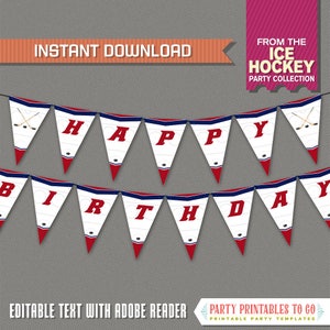 Ice Hockey Party Banner w/ Spacers - Ice Hockey Party - Ice Hockey Decoration - INSTANT DOWNLOAD - Edit and print at home with Adobe Reader