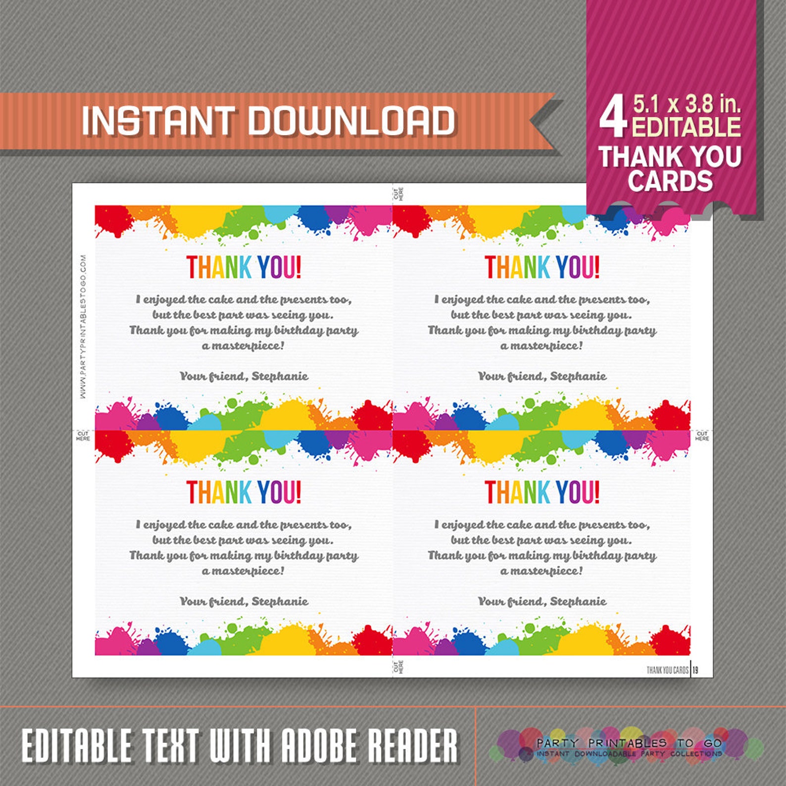 Art Party Thank You Cards Art Birthday Party Art Birthday - Etsy