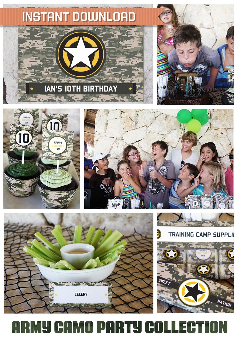 Digital Camo Birthday Party Printable Collection & Invitation Army Party INSTANT DOWNLOAD Edit and print at home with Adobe Reader image 2