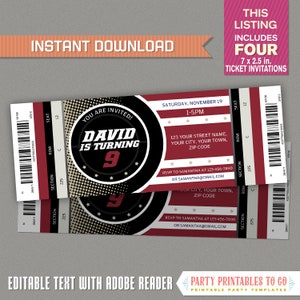 Ice Hockey Ticket Invitations - INSTANT DOWNLOAD - Ice Hockey Birthday, Ice Hockey Party Invitation - Edit and print with Adobe Reader