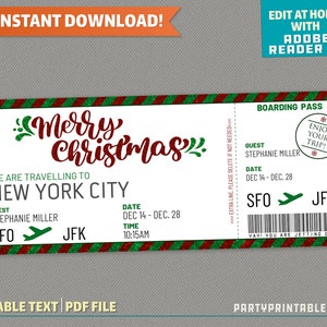 Viagem Surpresa Feliz Natal Cartão de Embarque - Bilhete Voo - Vale Presente | Férias de Férias - Download Instantâneo! - Edite e imprima em casa
