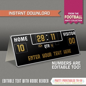 Cartes de tente de football avec numéros modifiables sur le tableau de bord - Cartes de lieu de fête de football - Modifiez et imprimez à la maison - DEUX modèles, même prix !