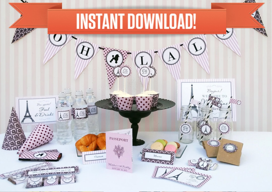 Paris Party Printable Collection &amp; Invitations - Paris Party Kit ...