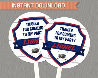 Ice Hockey Party Favor Tags - Hockey Party Thank You Tags - Hockey Birthday - INSTANT DOWNLOAD - Edit and print at home with Adobe Reader