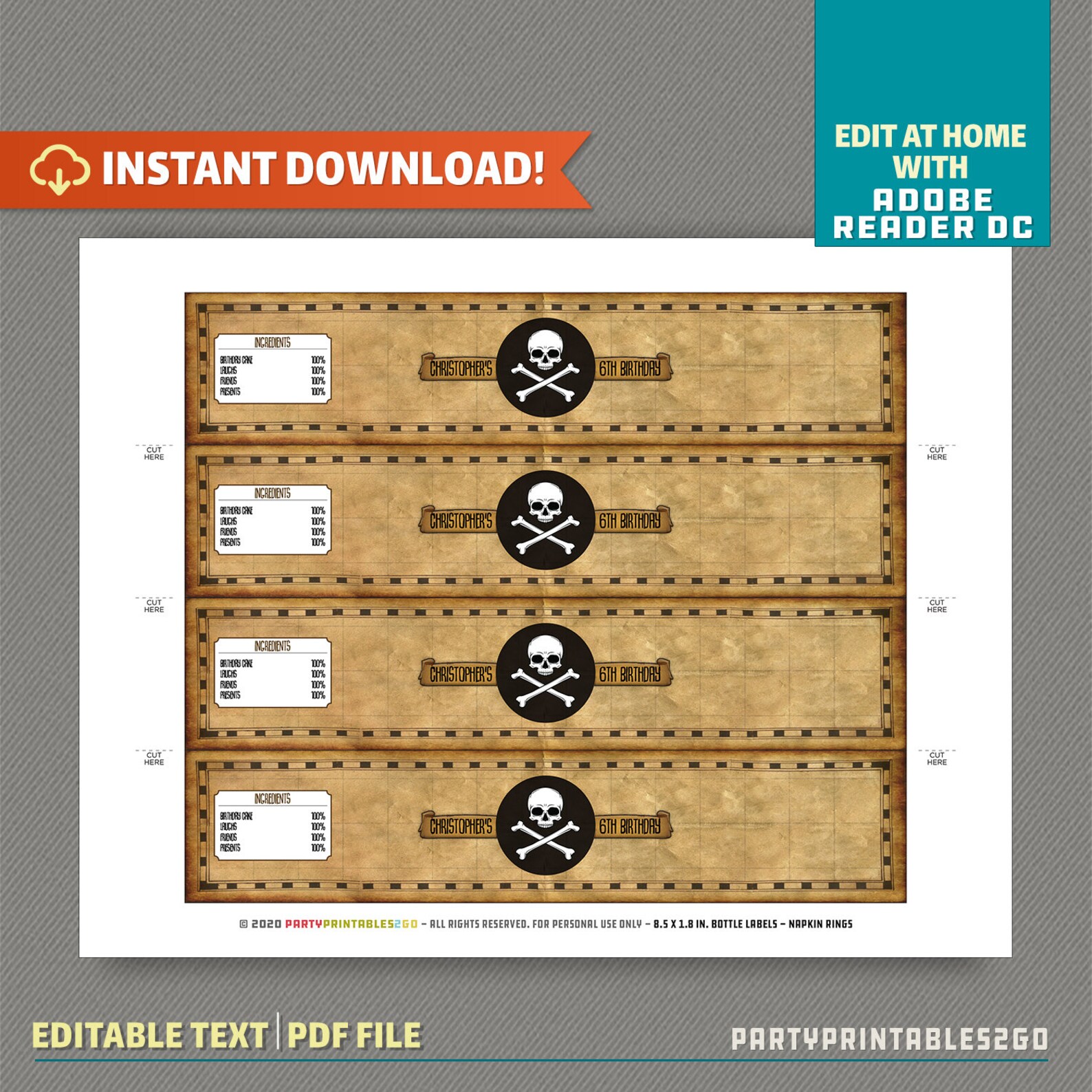 Pirate Party Printable Bottle Labels Pirate Birthday Decor | Etsy