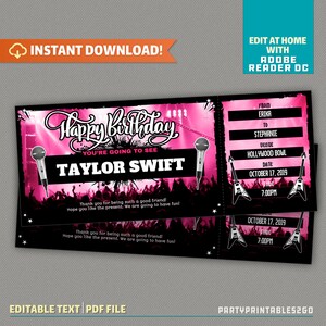 Birthday Concert Ticket Gift - Surprise Concert Ticket, Concert Show - Editable Concert Ticket - Instant Download! - Edit and print at home