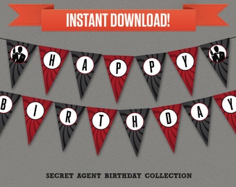 Secret Agent / Spy Party Printable Birthday Banner with Spacers - Editable PDF file - Print at home