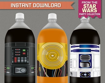 Star Wars Party 2 Liter Bottle Labels, Star Wars Birthday Decoration - INSTANT DOWLOAD - Edit and print at home with Adobe Reader DC