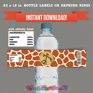 Safari Party Printable Birthday Bottle Labels Editable PDF file Print at home image 2