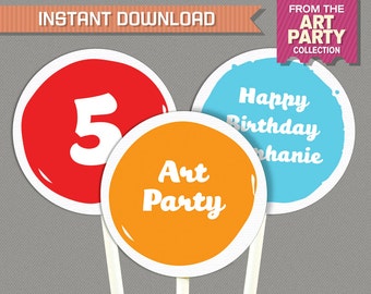 Art Party Printable Birthday Labels - Art Birthday - Editable PDF file - Print at home - Instant Download