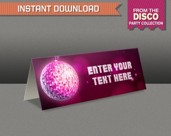 Disco Party Tent Cards / Disco Party Tischkarten / Disco Party Food Labels / Disco Dance Party - Bearbeiten und drucken Sie zu Hause mit dem Adobe Reader