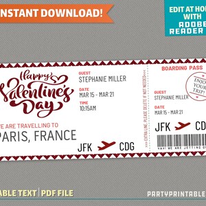 Viagem Surpresa Feliz Dia dos Namorados Cartão de Embarque II - Bilhete Voo - Vale Presente | Escapadela Romântica - Download Instantâneo!
