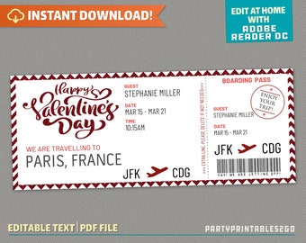 Surprise Trip Happy Valentine's Day Boarding Pass II - Ticket Flight - Gift Voucher | Romantic Getaway - Instant Download!