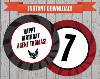 Secret Agent Party / Spy Party Printable Birthday Labels - Editable PDF file - Print at home