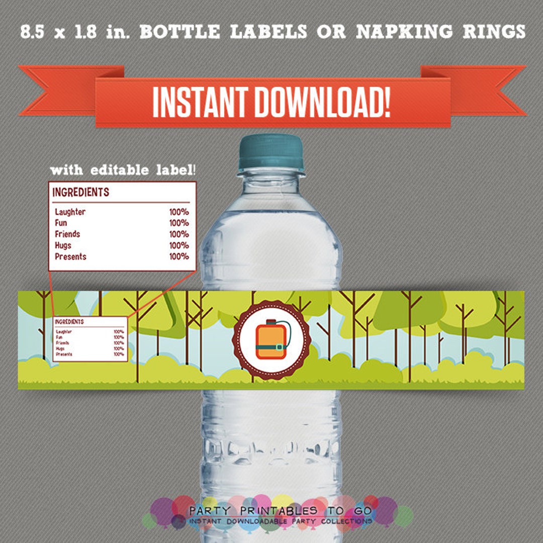 Camp Out / Camping Party Printable Birthday Bottle Labels - Editable ...