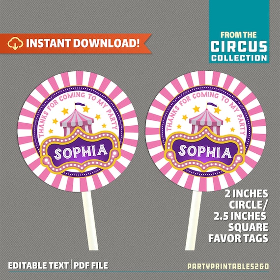 Circus Favor Tags - Carnival Birthday Tags - Carnival Party Tags - Circus Party Decor - INSTANT DOWNLOAD - Edit and print at home Il_570xn