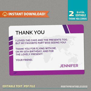 Girls Airplane Boarding Pass with FREE Thank You Card Sleepover Invitation INSTANT DOWNLOAD Airplane Birthday Edit and print at home image 4