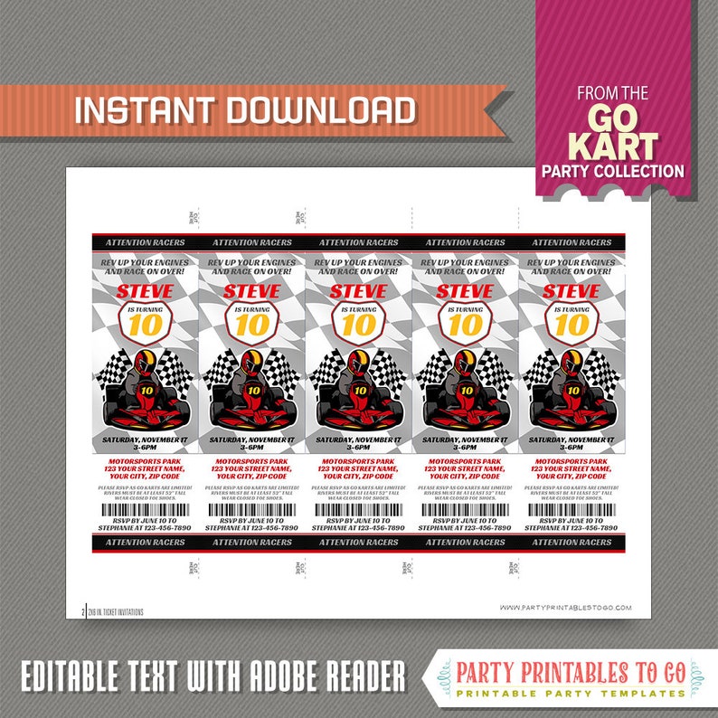 Go Kart Party Ticket Invitation INSTANT DOWLOAD Go Kart Etsy